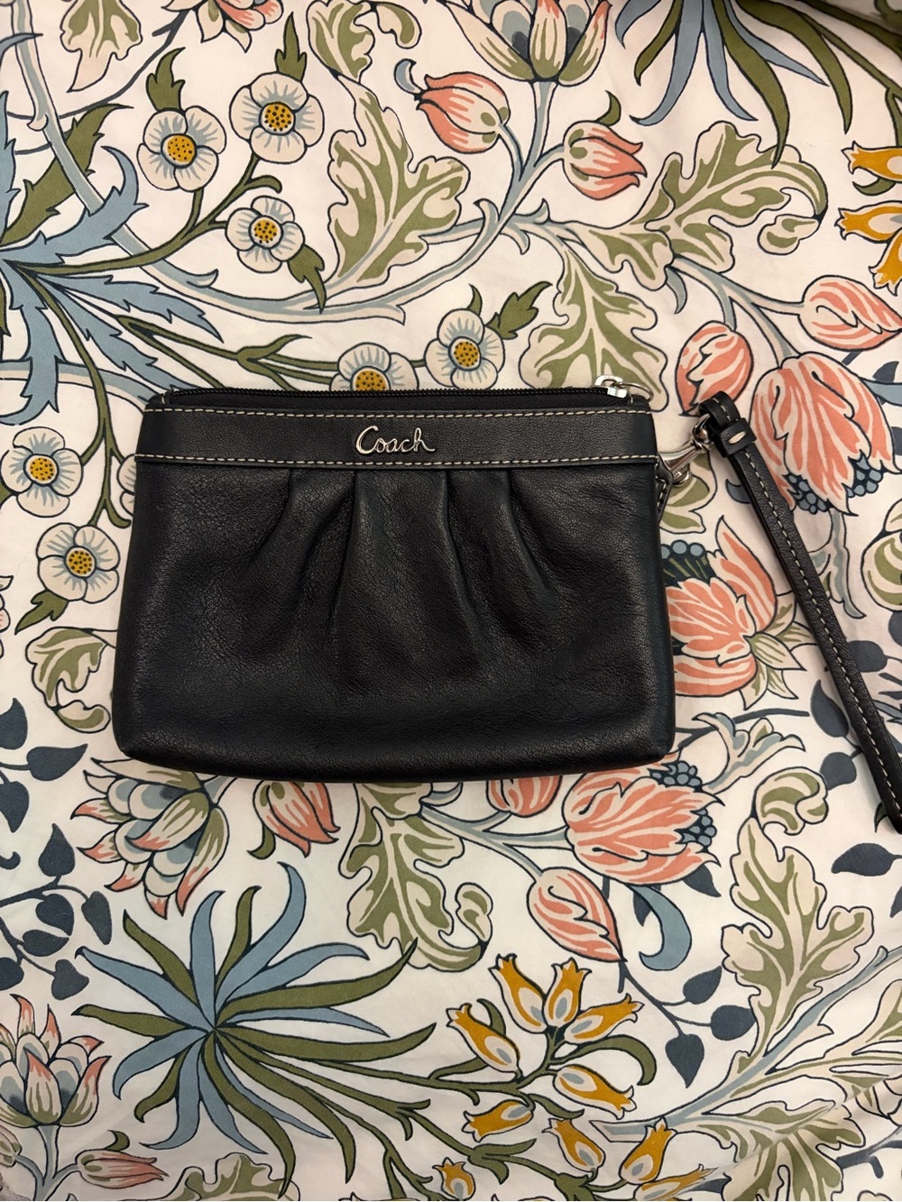 Coach Black Leather Pleated Wristlet Clutch